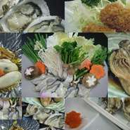 牡蠣フライ、しゃぶしゃぶ、昆布蒸し、牡蠣チーズ焼き、牡蠣マヨネーズ焼き、素焼き等
