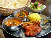 タンドリーチキンに天ぷら、選べるカレー2種にナンとライスがついてインド料理が初めての方にもおすすめです♪