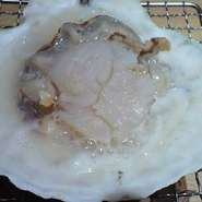 北海道産の活帆立を目の前で焼いて召し上がってください。