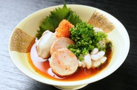 カキ、アン肝、白子をおろしポン酢で。冬の季節メニューです。