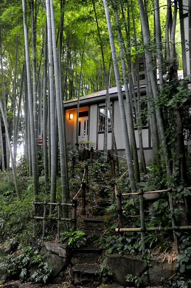 静かな竹林の中にある一軒家レストラン