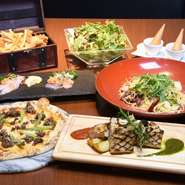 女子会ならお得な『カジュアルプラン』を。前菜2種、ポテトフライ、サラダ、パスタ、メイン、デザートの計7品と盛りだくさんの内容です。飲み放題も付けられ、ガールズトークが盛り上がること請け合いです。