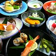 前菜・お造り・酢の物・焼き物・煮物・揚物・香物・食事・デザート