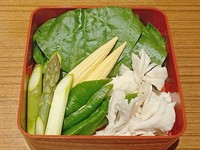 根三つ葉・春キャベツ・新玉ねぎ・グリーンアスパラガス・大なめこ