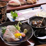 ・小鉢　・地魚の焼き物　・地魚のお造り（三種）　・地魚の握り八種