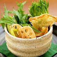 湯葉と山菜、水菜の京風サラダ