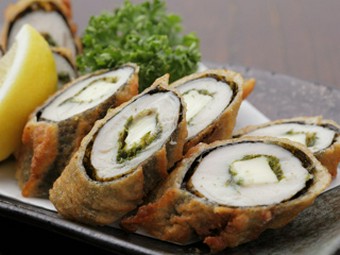 若鳥の笹身チーズ磯辺揚