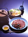 先付、お造り、鴨鍋、手延うどん、デザート