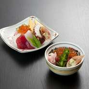 にぎり5貫orミニちらしorミニいくら丼から選べます。
天ぷら、小鉢、茶碗蒸し、サラダ、デザート付き