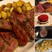 オーストラリア産の赤身のお肉です余分な筋や脂をキレイに掃除してますジックリと丁寧に火入れすることで美味しく焼きあがりますよ。
小ぶりなジャガイモをローズマリーとニンニクでローストしてます。
