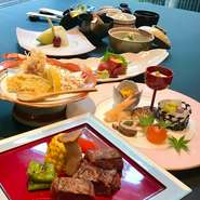 会席コース、季節の海の幸を使ったコース、しゃぶしゃぶ会席など、豊富なコースで御もてなし致します。