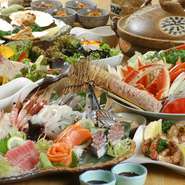 活魚刺身の他にも、握り寿司、桜姫鶏の串焼きなどいろいろと楽しめます！