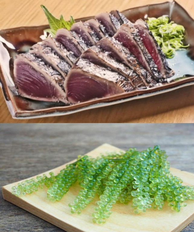 藁焼きかつおのたたき・沖縄産海ぶどう