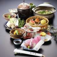 お昼だけの特別会席料理、お料理全八品目。ちょっと贅沢な時間をお過ごし頂けます。