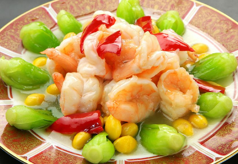 1.エビとミニ青梗菜の塩炒め 