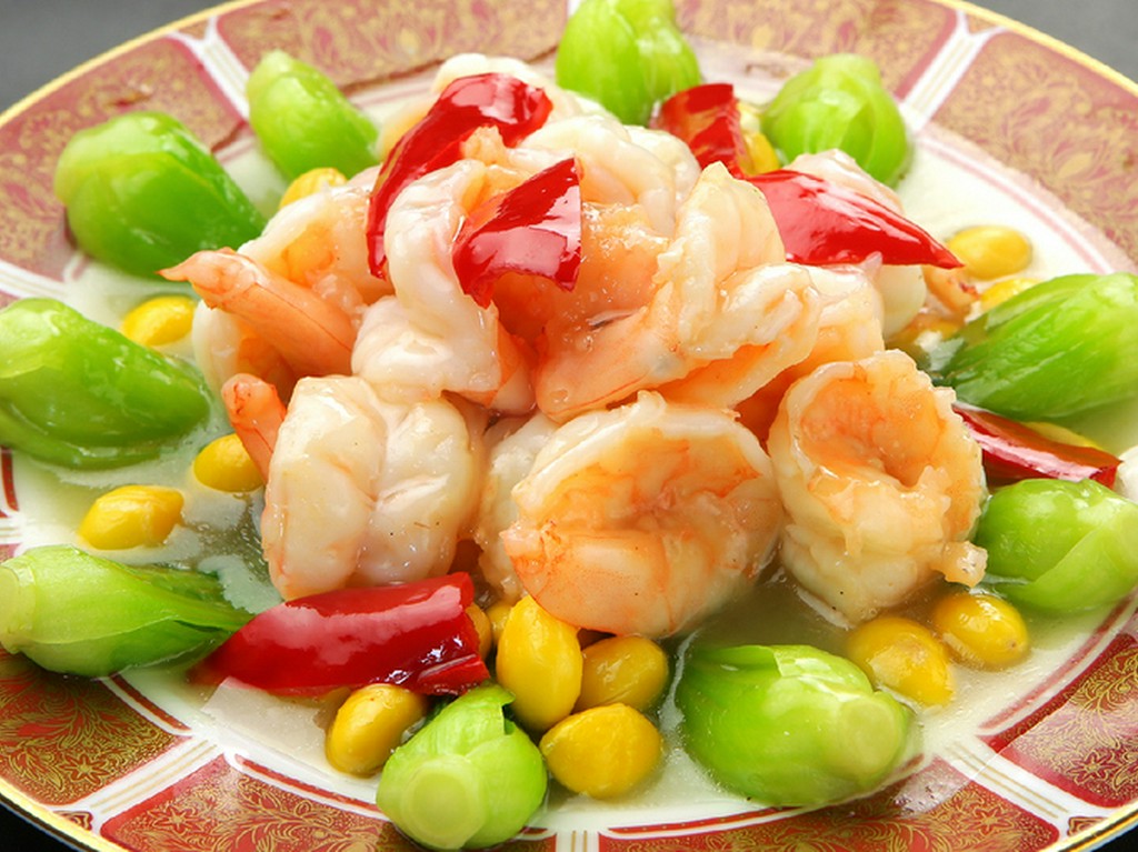 1.エビとミニ青梗菜の塩炒め 