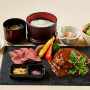 ご飯／味噌汁／サラダ／小鉢／香の物　付き