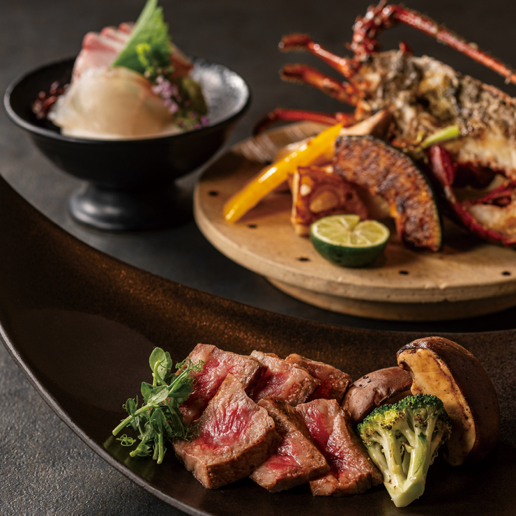 【Miyabi】Course <7 dishes total> Grilled spiny lobster and Japanese Black Wagyu sirloin