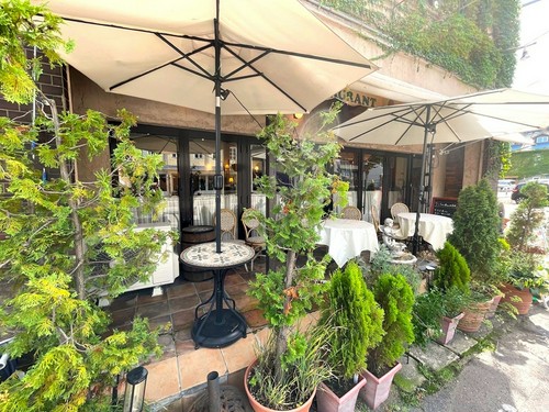 緑豊かな洋館のテラス席