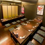 掘りごたつ個室でプライベート宴会はいかがですか？
人数に応じて各種個室をご用意できます！　最大65名様迄。
