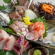 お刺身、お造りは季節の魚介を取りそろえております。

