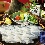 生簀からすくい上げたばかりの新鮮なカワハギを是非ご堪能下さい。
薄造りにてご提供いたします。『通』の食べ方は身に肝を絡めて食します。
※天然物のため、入荷しない場合がございます。
【価格】100g 2,068円～