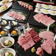 本日の小鉢
和牛特上厚切り塩タン・特製塩だれ・レモン
黒毛和牛極上焼肉四品盛り合わせ
和風焼き野菜
季節のサラダ
神戸ビーフ特上ロース焼きしゃぶ　玉子だれ
大トロ炙りのにぎり寿司・鉄火巻
本日のデザート