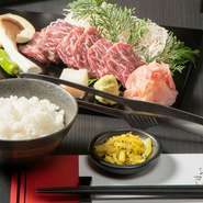 Japnese Grilled Skirt steak Lunch Set
追加国産ハラミ一人前：2,100円
別途ランチチャージ100円と10%サービス料を頂いております。