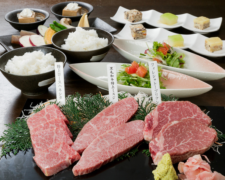 Premium Japanese Black Beef 3-item Yakiniku Lunch (with salad, soup, rice, pickles and dessert)