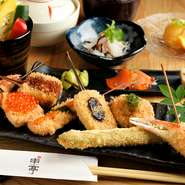 100%ひまわりの植物油で揚げるヘルシーな串揚げ