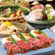 接待にぴったりのコースが多数用意されていますが、中でもイチオシは『響コース』。旬の食材をふんだんに盛り込んだ献立が8品と盛りだくさんです。宴会や法事など様々なシーンで利用できます。