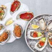 各2個
生牡蠣 ／イクラと白だしジュレのオイスターカクテル／スモークサーモンとアボカドワカモレのオイスターカクテル／ウニと牡蠣醤油の焼き牡蠣 ／トマトガーリックソースと香草の焼き牡蠣／カキフライ