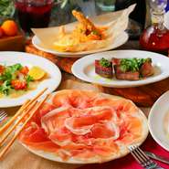 濃厚な『水牛モッツァレラチーズのカプレーゼ』や、世界三大生ハムのひとつ『パルマ産　生ハム』など、ワインにぴったりの前菜。ちょっとずついろんな味を試したい方は『前菜の盛り合わせ』が、おすすめです。