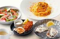 生牡蠣2ピース／魚介のサラダ仕立て／焼き牡蠣　牡蠣フライ各1ピース／牡蠣スープ
選べるメイン下記の1～7から1つお選びください。