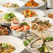 飲み放題付きコースも3種類用意されています。女子会・ママ会におすすめな女子会コースは、10種類のワインが飲み放題！　汐風＆汐音コースはリーズナブルな価格で上質な大地の恵みを存分に味わえます。