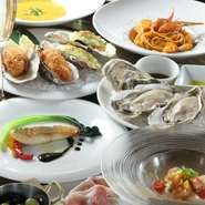 2名～のご予約
来店日の前日21時までにご予約下さい。

※カキが苦手な方はカキ料理のみ別のメニューに変更できます。お電話にてお気軽にご相談ください。
※飲み放題：通常2時間　L.O.30分前、お1人様1杯まで