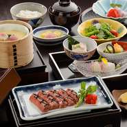 旬菜・茶碗蒸し・極上牛ミニすき焼・お食事・デザート 