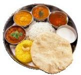 お好みのカレー/本日の豆カレー/サンバル/ラッサム/2種類のライス/パパド/ヨーグルト