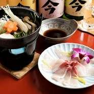 桜ブリのしゃぶしゃぶ＆而今（地酒）
