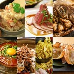 特製のローストビーフや、若鶏の包み焼き
締には釜飯、大人気の蟹味噌甲羅焼きなど