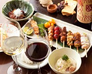 前菜からサラダ、おすすめ串、〆のお食事（親子丼）、甘味までをコースで提供する、お料理のみのプランです