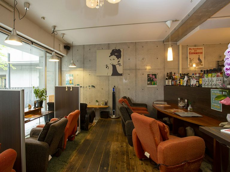 木目の風合い、観葉植物の緑が癒しをもたらす空間