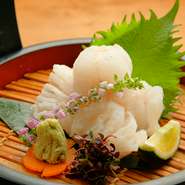 肉厚な穴子を豪華にあぶったお造りで、日本酒によく合います。リーズナブルな値段設定も人気の理由の一つです。