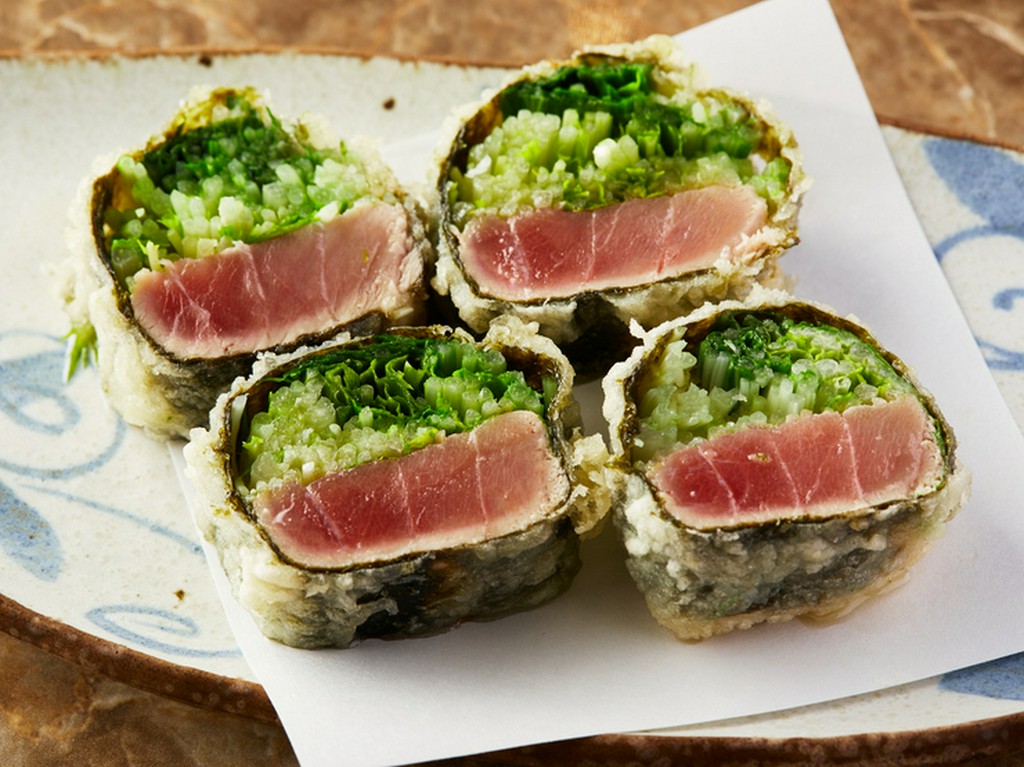 まぐろと水菜のレア揚げ