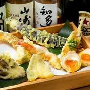 名物のとり天を始め、人気の海老天、野菜、創作天ぷらなどを盛り合わせた一品。種類が多すぎて何を頼んでいいか分からない！という方にはオススメの初心者向けのメニューです。