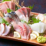 その日に獲れた旬の魚を味わえる刺盛りは、店長一番のおすすめ。そのボリュームやコストパフォーマンスにも定評あり。成田や勝浦、築地から、毎日新鮮な魚を見極め仕入れています。