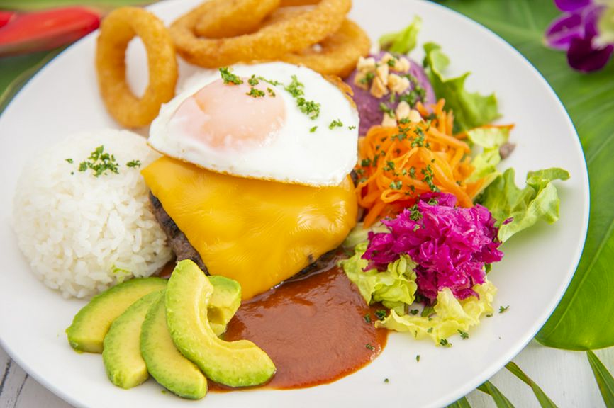 肉汁たっぷりステークアッシェ ハンバーグのチーズロコモコプレート&セミブッフェ