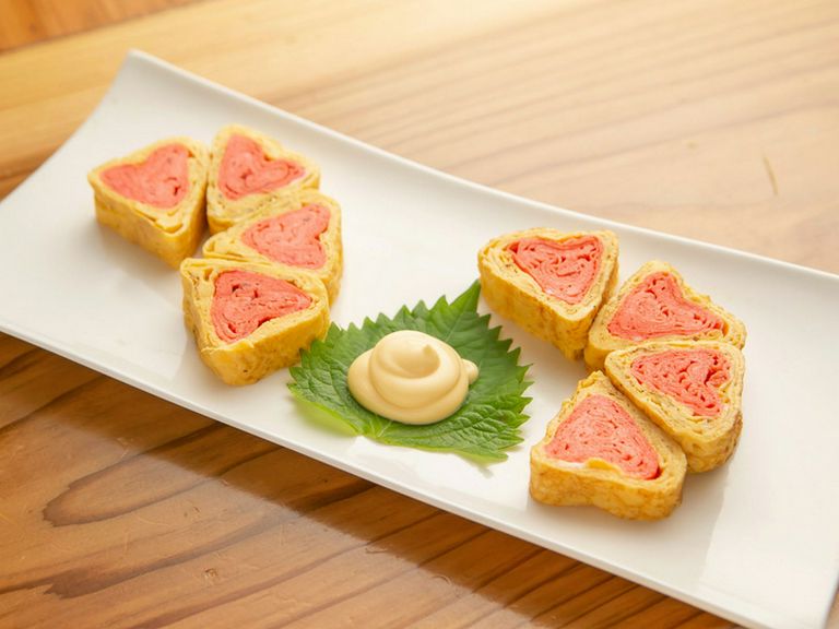 ピンクハートがかわいい『明太子入玉子焼き』