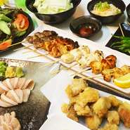 とりあえず商品から3品
若鶏からあげ
サラダ
串5本×人数分
お造り3種盛り
〆の雑炊
〆のデザート