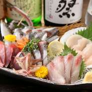 地魚を中心としたその日オススメの旬の魚の盛り合わせ。その時期ならではのおいしさを、鮮度を活かしたシンプルなスタイルで満喫させてくれます。